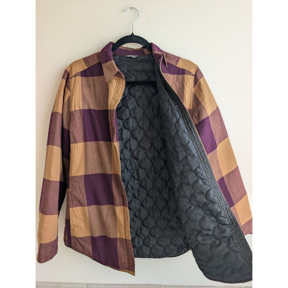 Eddie Bauer women's flanel quilted lined shacket plaid shirt jacket